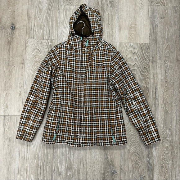 Burton brown/white Houndstooth Hooded snow Jacket - Picture 1 of 14